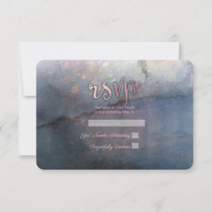 Modern Watercolor Blue & Rose Gold Pink RSVP Reply Card