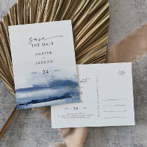 Modern Watercolor | Blue Save the Date Invitation Postcard