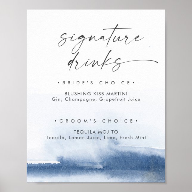 Modern Watercolor | Blue Signature Drinks Sign (Front)