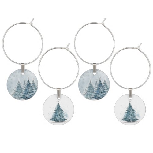 Modern Watercolor Blue_silver Winter Wonderland Wine Charm