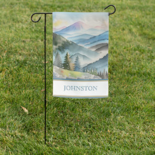 Modern Watercolor Blue Smoky Mountain Wilderness Garden Flag