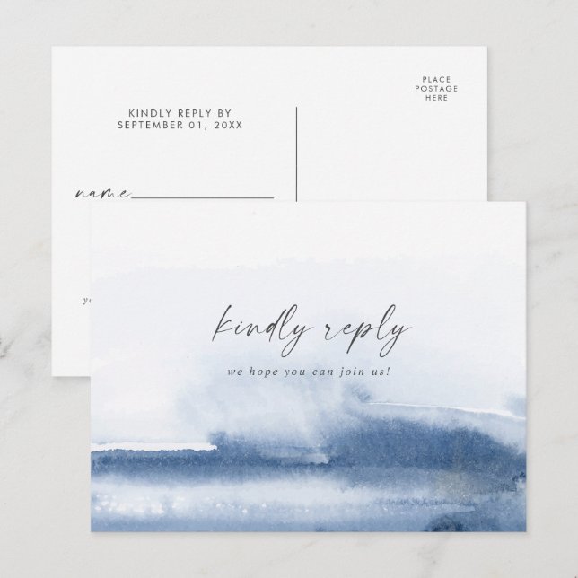 Modern Watercolor Blue Song Request RSVP Postcard (Front/Back)