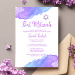 Modern Watercolor Blue Star David Bat Mitzvah #LC Invitation<br><div class="desc">--- #LC collection ---
Unique and modern watercolor religious Jewish 12 year old Bat Mitzvah invitations.   Lovely design with light violet,  purple,  blue colors with Star of David.  Template cards - easy to add your text.  Back of card has girl / daughter full name.</div>