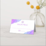 Modern Watercolor Blue Star David Bat Mitzvah #LC Place Card<br><div class="desc">--- #LC collection ---
Unique and modern watercolor religious Jewish 12 year old Bat Mitzvah place cards.   Lovely design with light violet,  purple,  blue colors with Star of David.  Template cards - easy to add your text.  Back of card has girl / daughter full name.</div>