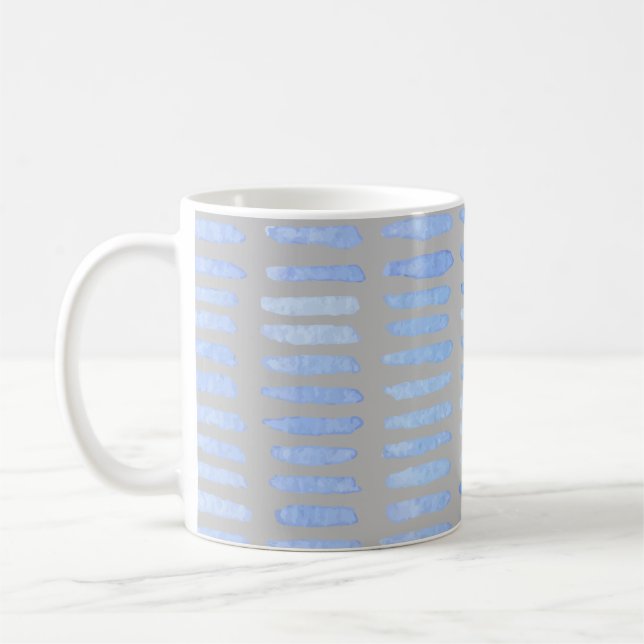 Modern Watercolor Blue Strokes on Gray Coffee Mug (Left)