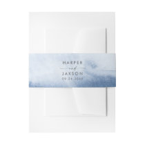 Modern Watercolor | Blue Styled Names Wedding Invitation Belly Band