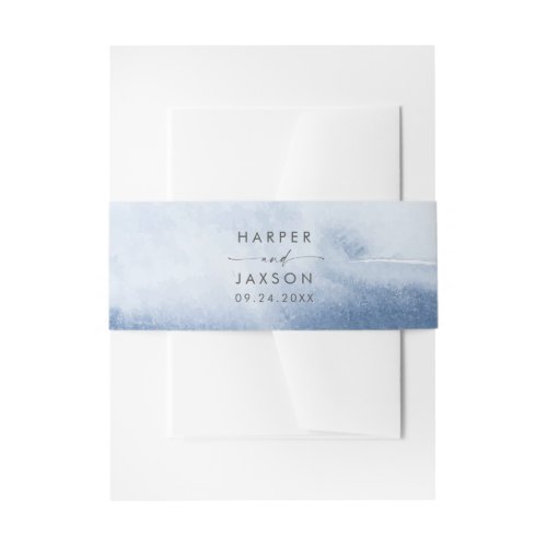 Modern Watercolor  Blue Styled Names Wedding Invitation Belly Band