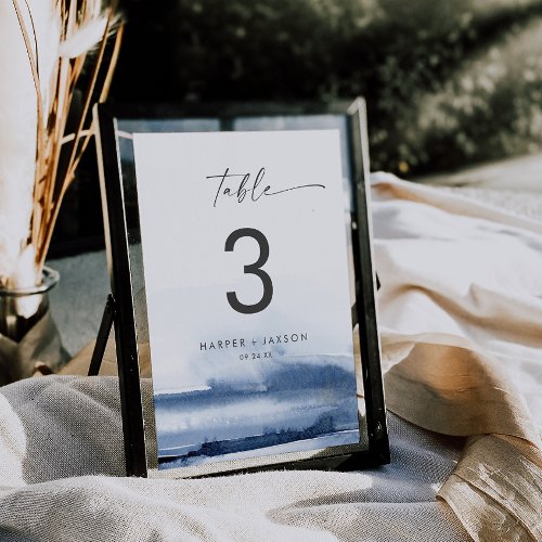 Modern Watercolor  Blue Table Number