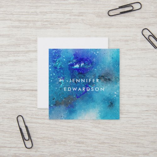 Modern watercolor blue teal splatter professional square business card