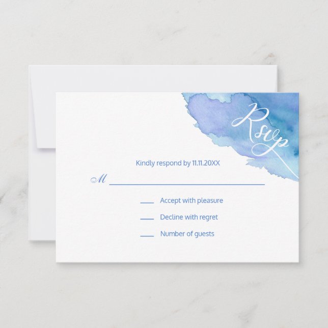 Modern Watercolor Blue Teal Turquoise RSVP Wedding (Front)