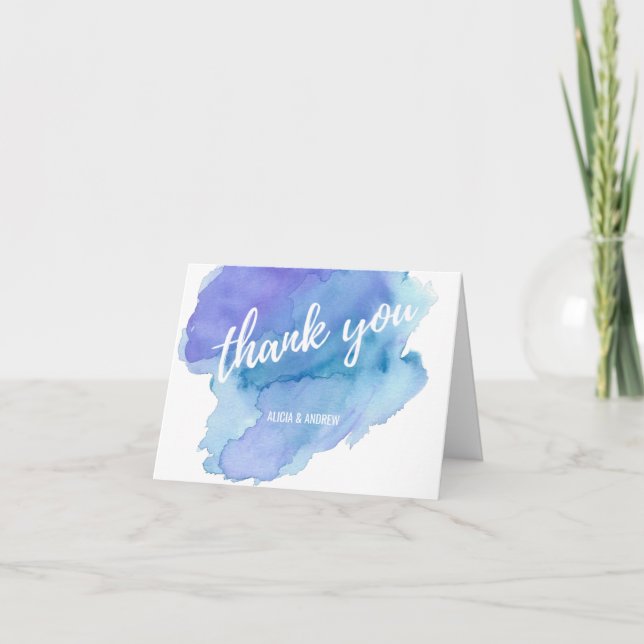 Modern Watercolor Blue Teal Turquoise THANK YOU (Front)