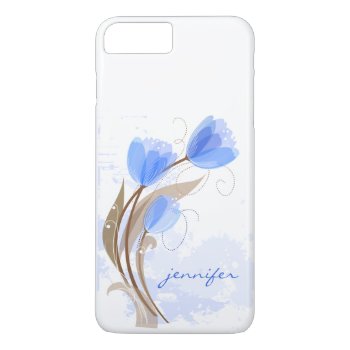 Modern Watercolor Blue Tulips Monogram Iphone 8 Plus/7 Plus Case by Case_by_Case at Zazzle