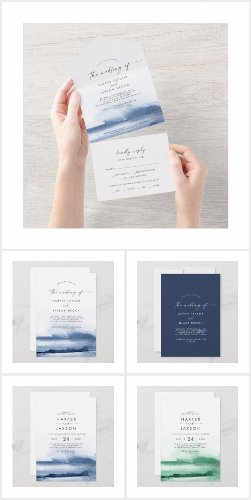 Watercolor Waves Modern Nautical Wedding Suite Full Collection