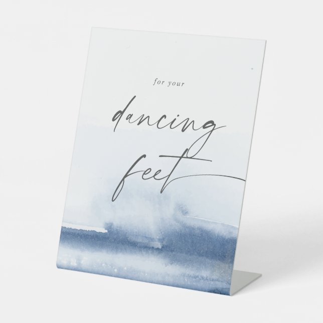 Modern Watercolor Blue Wedding Dancing Feet Pedestal Sign (Front)