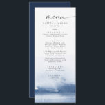 Modern Watercolor | Blue Wedding Dinner Menu<br><div class="desc">This modern watercolor blue wedding dinner menu card is perfect for a stylish contemporary wedding. The minimalist,  classic and elegant design collection features simple water color paint brush strokes in pretty jewel tones. This menu can be used for a wedding reception,  rehearsal dinner,  or any event.</div>