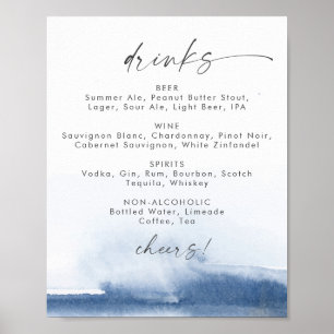 Modern Watercolor Blue Wedding Drinks Menu Sign