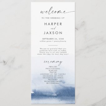 Modern Watercolor | Blue Wedding Program | Zazzle