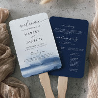 Modern Watercolor | Blue Wedding Program Hand Fan