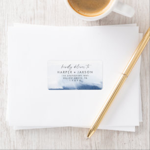 Modern Watercolor Blue Wedding RSVP Address Label