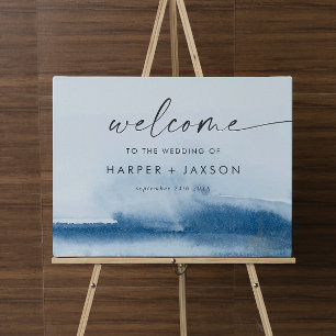Modern Watercolor Blue Wedding Welcome Foam Board