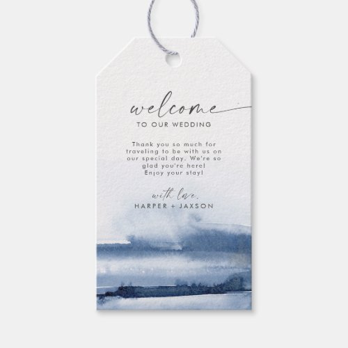 Modern Watercolor  Blue Wedding Welcome Gift Tags