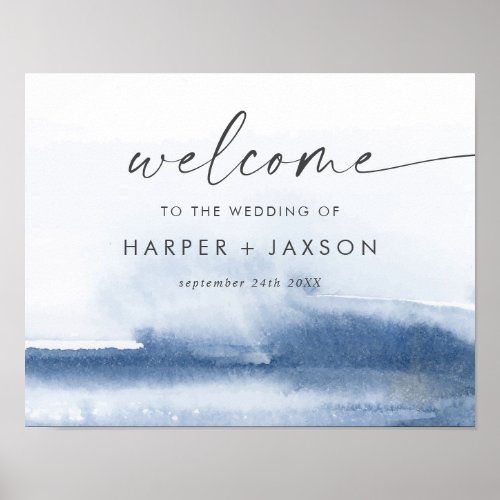 Modern Watercolor  Blue Wedding Welcome Poster