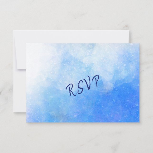 Modern Watercolor Blue White Greek Wedding RSVP Card (Front)