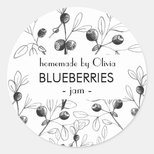 Modern Watercolor Blueberry Blueberries  Classic Round Sticker