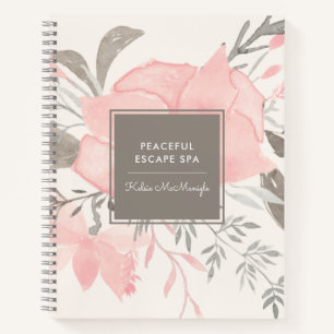 Modern Watercolor Blush and Tan Floral   Business Notebook