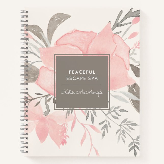 Modern Watercolor Blush and Tan Floral | Business Notebook (Front)
