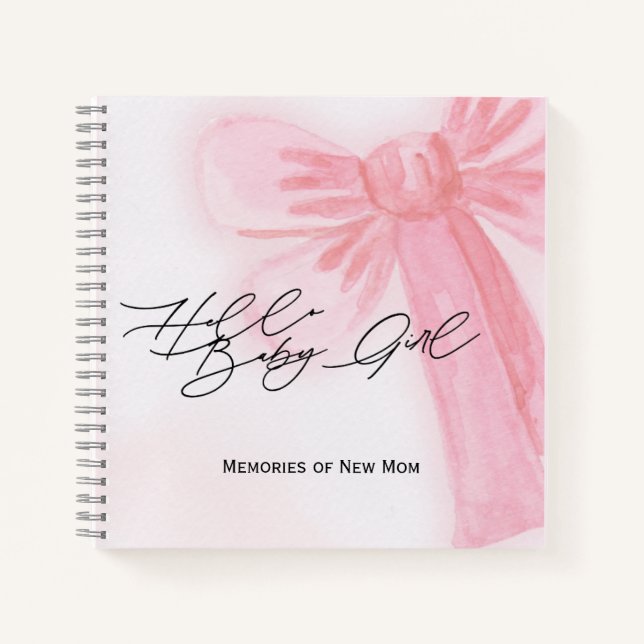 Modern Watercolor Blush Pink Bow Hello Baby Girl  Notebook (Front)