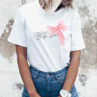 Modern Watercolor Blush Pink Bow Hello Baby Girl T-Shirt