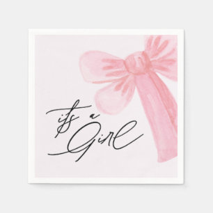 Modern Watercolor Blush Pink Bow Its a Girl  Napkins