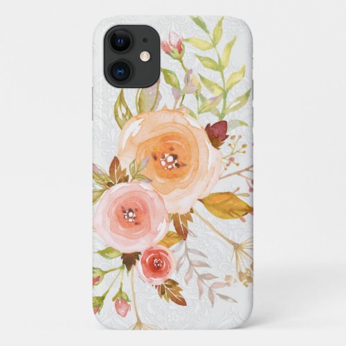 Modern Watercolor Blush Pink Floral Rose Foliage iPhone 11 Case