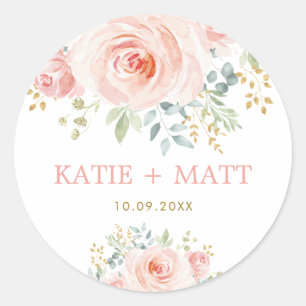 Modern Watercolor Blush Pink Floral Wedding Favors Classic Round Sticker