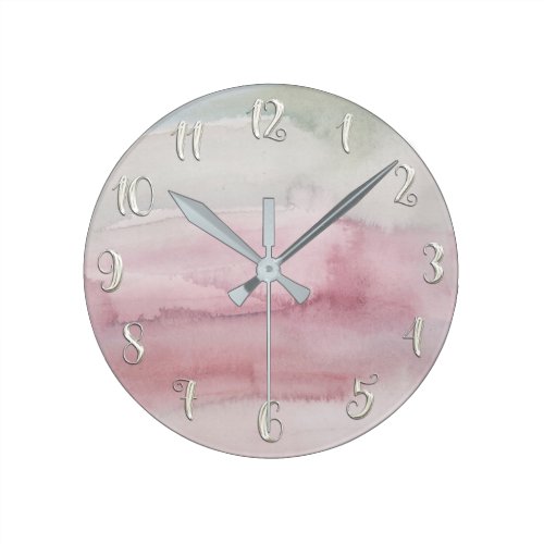 Modern Watercolor Blush Pink Grey Glam Custom Round Clock