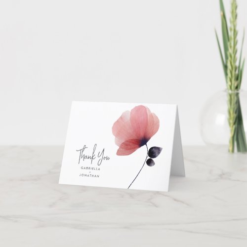 Modern Watercolor Blush Poppy Wedding Thank You Card