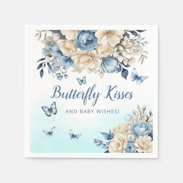 Modern Watercolor Boho Blue Butterfly baby shower  Napkins (Front)