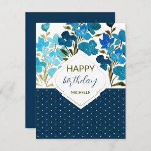 Modern Watercolor Boho Blue Flural Hand-painted Card