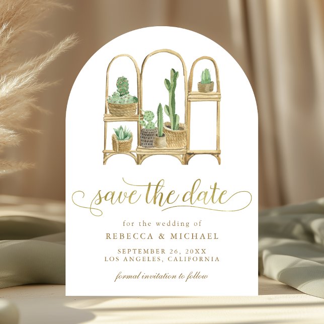 Modern Watercolor Boho Cactus Wedding Save The Date (Creator Uploaded)