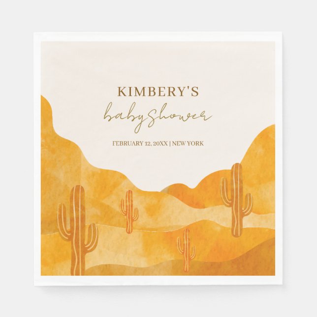 Modern Watercolor Boho Desert Cactus Baby Shower Napkins (Front)