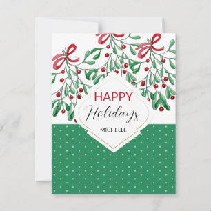 Modern Watercolor Boho Mistletoes Holiday Card
