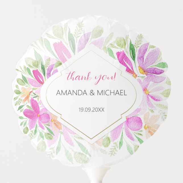 Modern Watercolor Boho Pink Lilac Floral Balloon (Front)