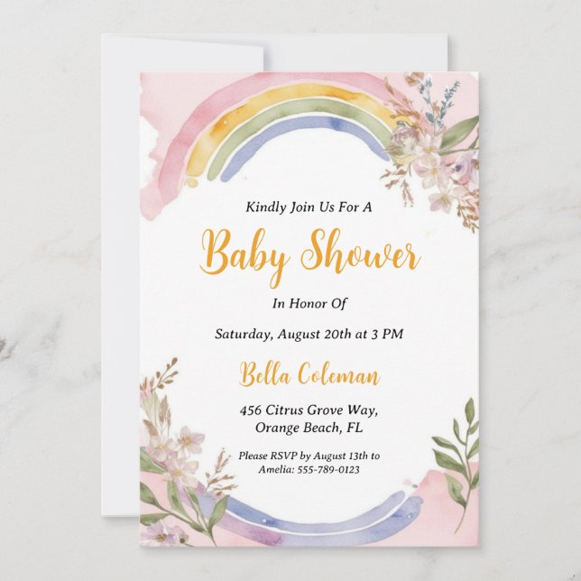 modern watercolor boho rainbow baby shower invitation (Front)