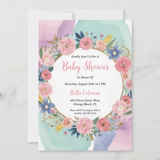 modern watercolor boho rainbow baby shower invitation (Front)