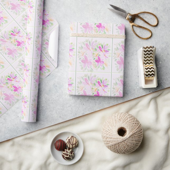 Modern Watercolor Boho Violet Floral Elegant Wrapping Paper (Crafts)