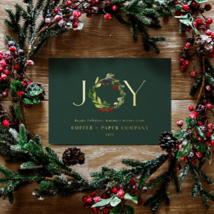 Modern watercolor botanical Christmas corporate Foil Holiday Postcard