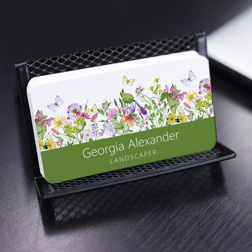 Modern Watercolor Botanical Floral Landscaper Business Card