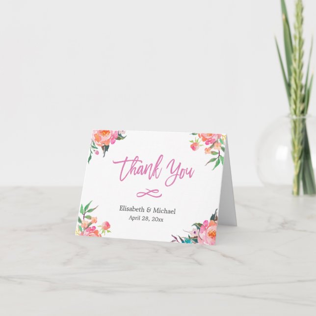 Modern Watercolor Botanical Floral Thank You (Front)