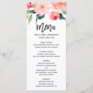 Modern Watercolor Botanical Floral Wedding Menu